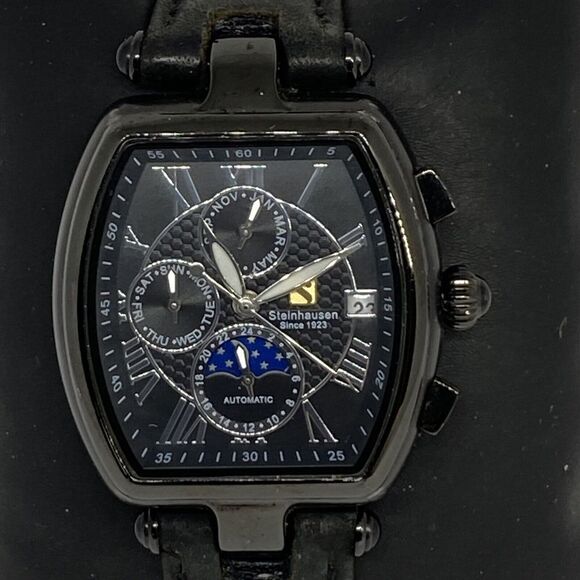 Steinhausen LW393LL-13-M009 Women Black Leather Black Dial Automatic Watch XR191 - Picture 2 of 12